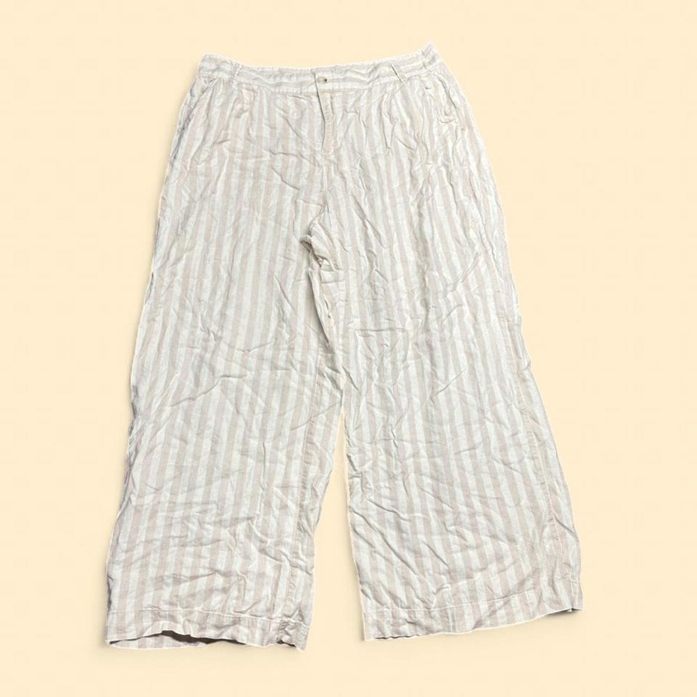 Torrid Womens XL 16 Tan White Striped Linen Blend Wide Leg Crop Pants Summer